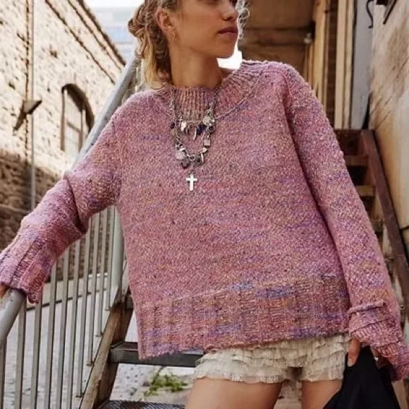 Free People Cotton Candy Pullover Sweater in Azalea Jewel - Picture 5 of 9